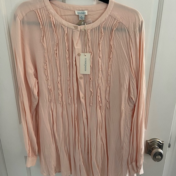 NWT SUNDANCE Pink Vineyard Ruffle Long Sleeve Button-Up Shirt, Size XL - Picture 2 of 3